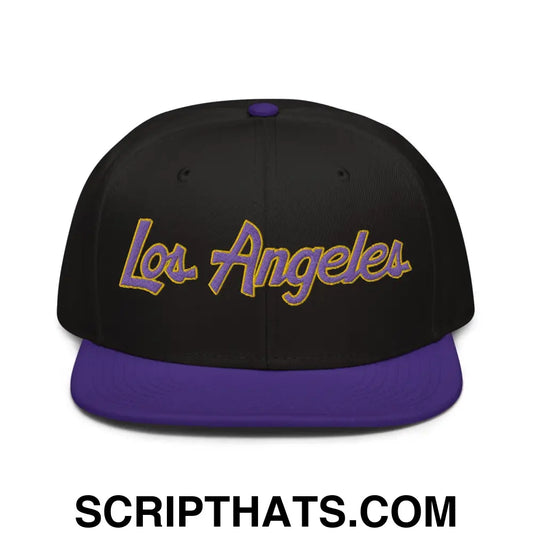 Los Angeles Basketball Script Snapback Hat Purple Black Black