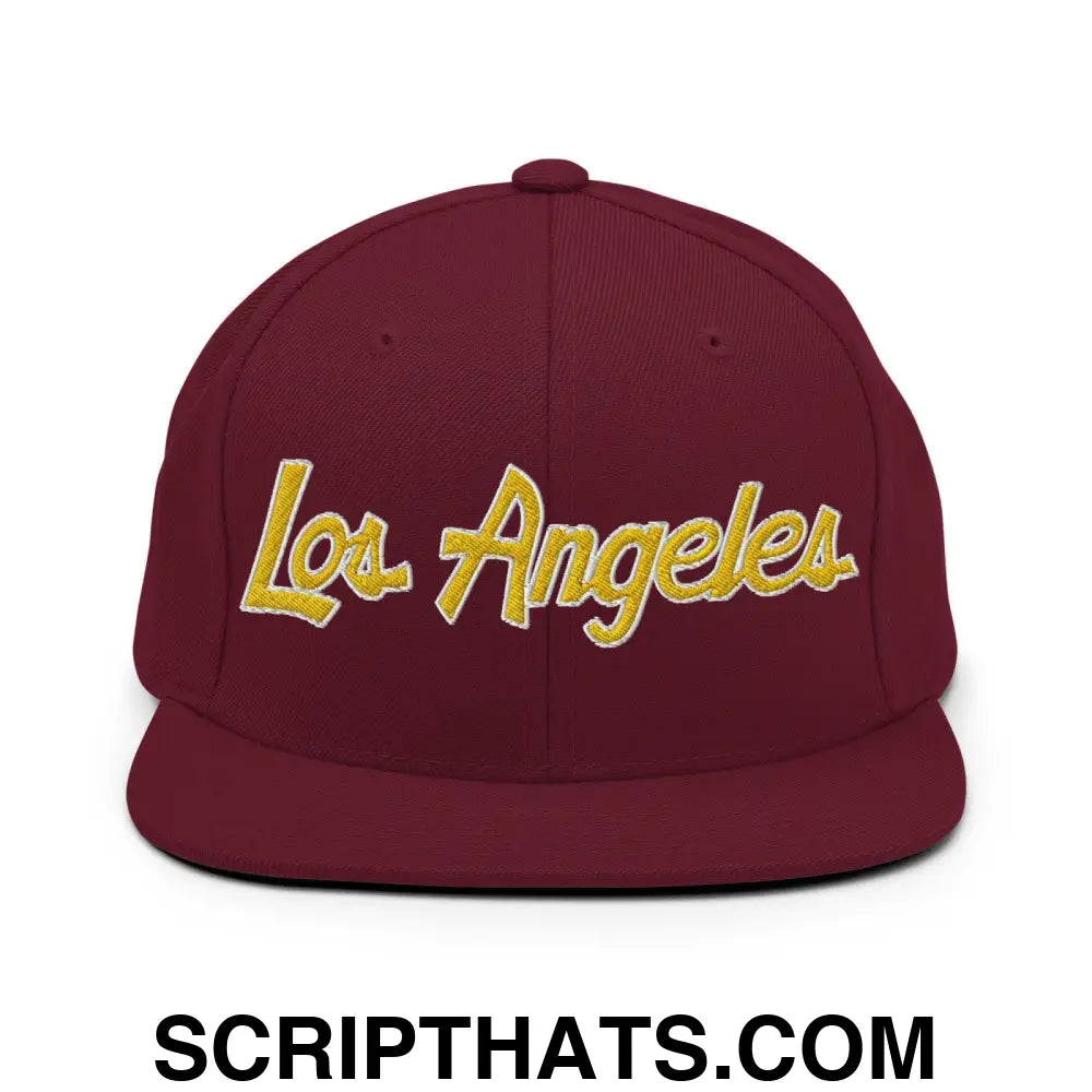 Los Angeles College Script Snapback Hat Maroon