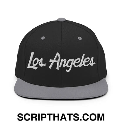 Los Angeles Hockey Script Snapback Hat Black Silver