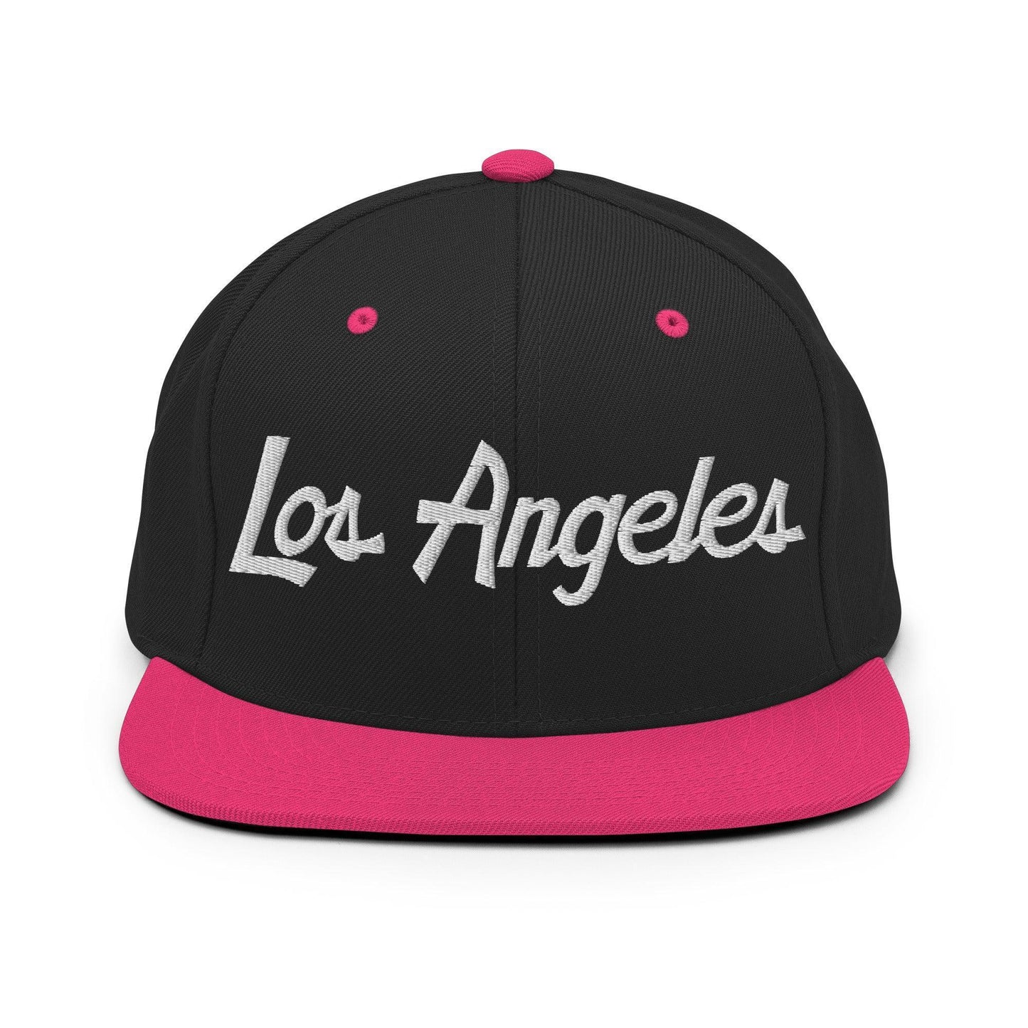 Los Angeles Script Snapback Hat Black Neon Pink