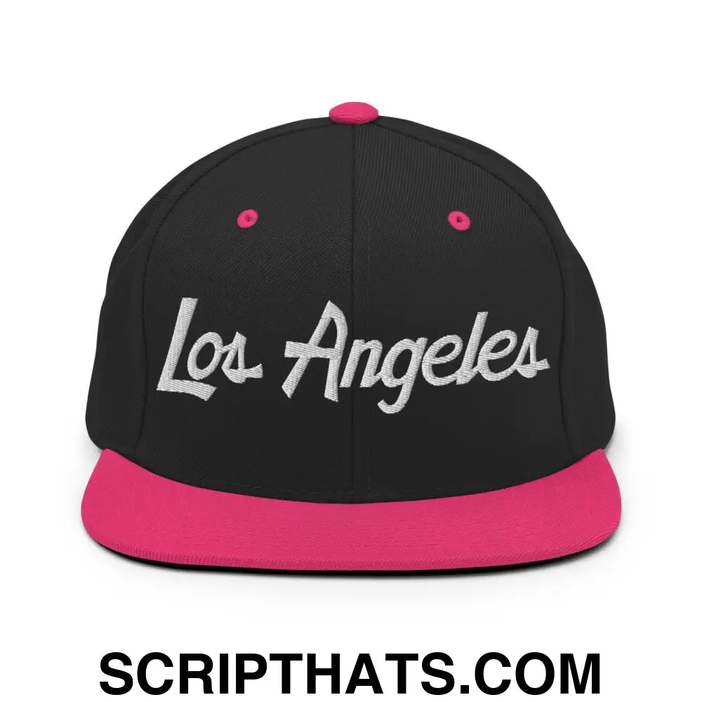 Los Angeles Script Snapback Hat Black Neon Pink