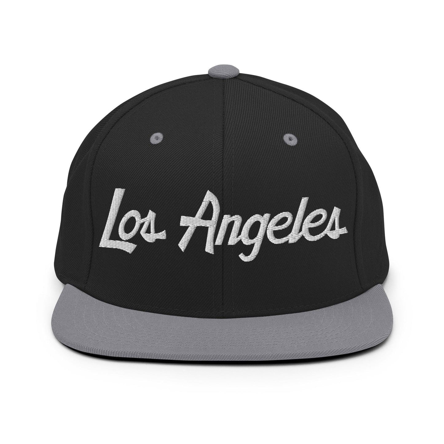 Los Angeles Script Snapback Hat Black Silver