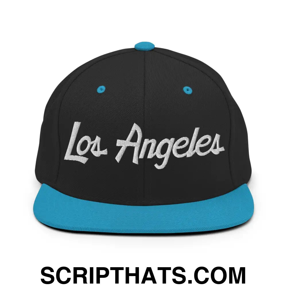 Los Angeles Script Snapback Hat Black Teal