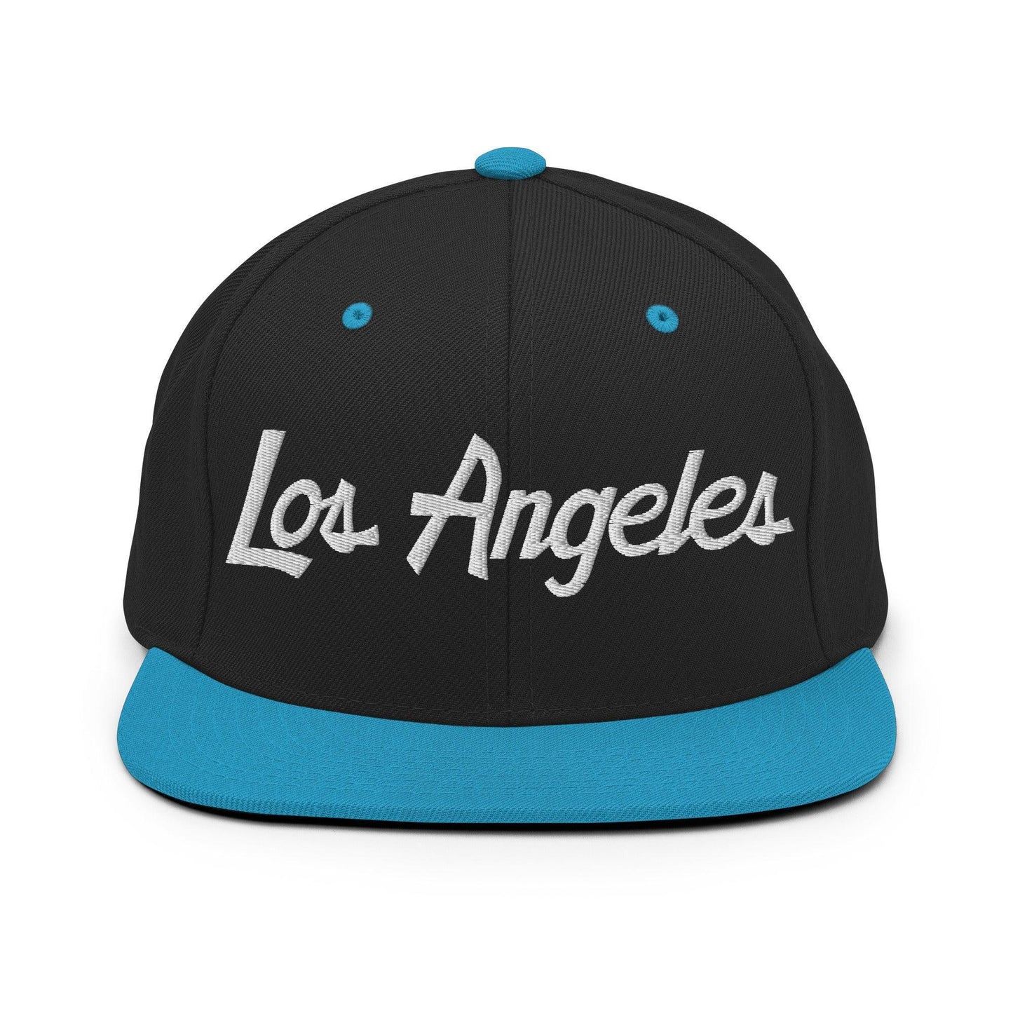 Los Angeles Script Snapback Hat Black Teal