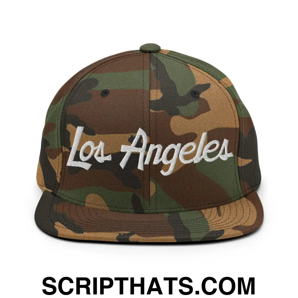 Los Angeles Script Snapback Hat Green Camo