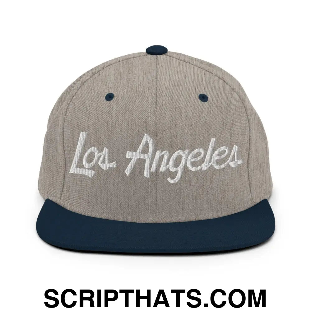 Los Angeles Script Snapback Hat Heather Grey Navy