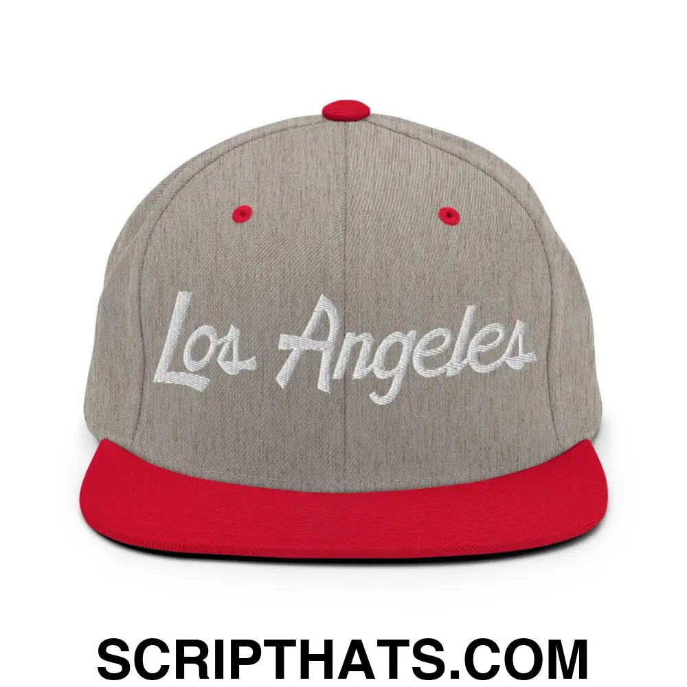 Los Angeles Script Snapback Hat Heather Grey Red