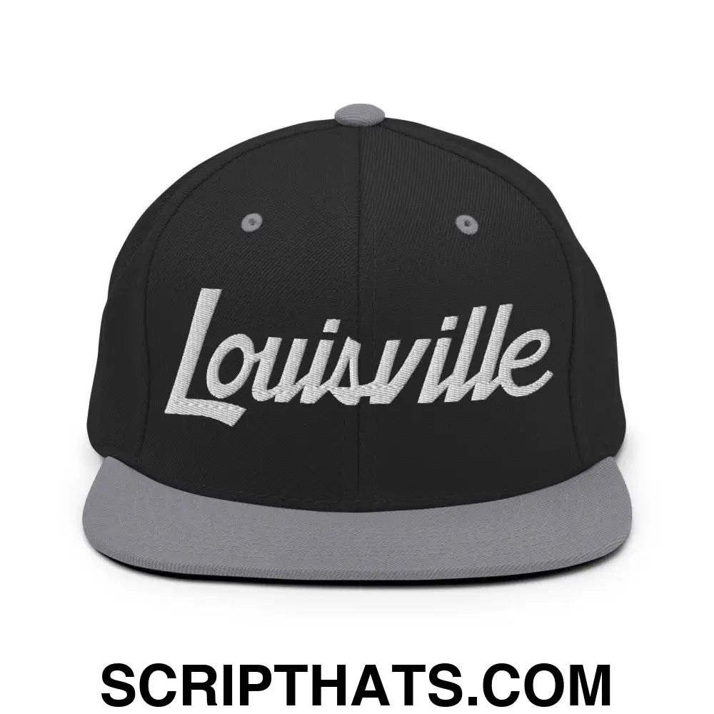 Louisville Script Snapback Hat Black Silver