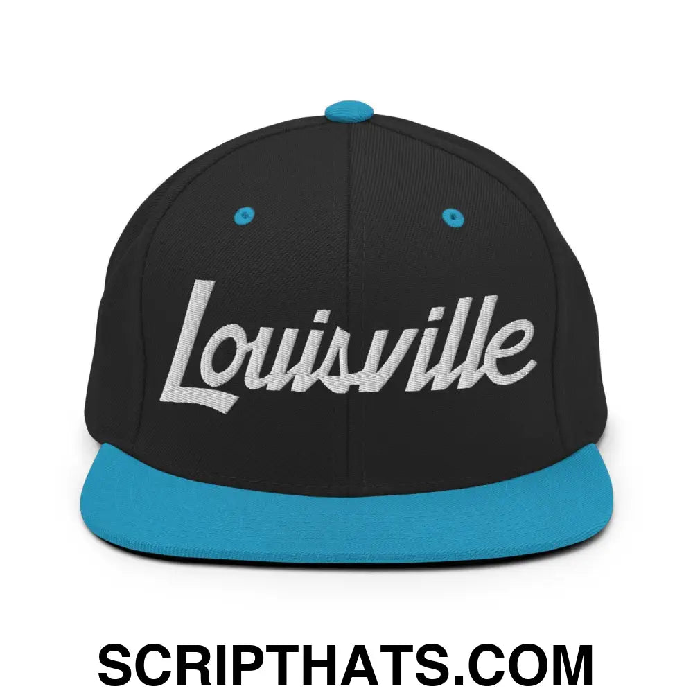 Louisville Script Snapback Hat Black Teal