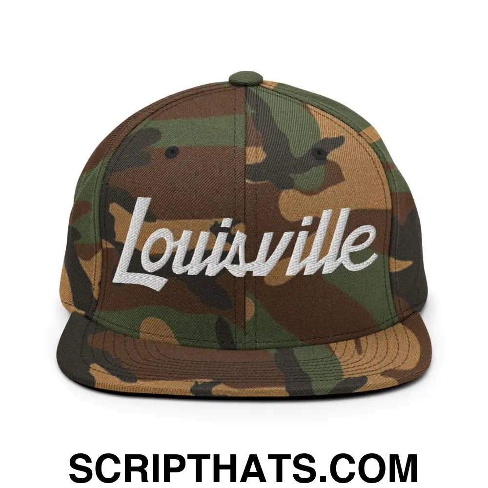 Louisville Script Snapback Hat Green Camo