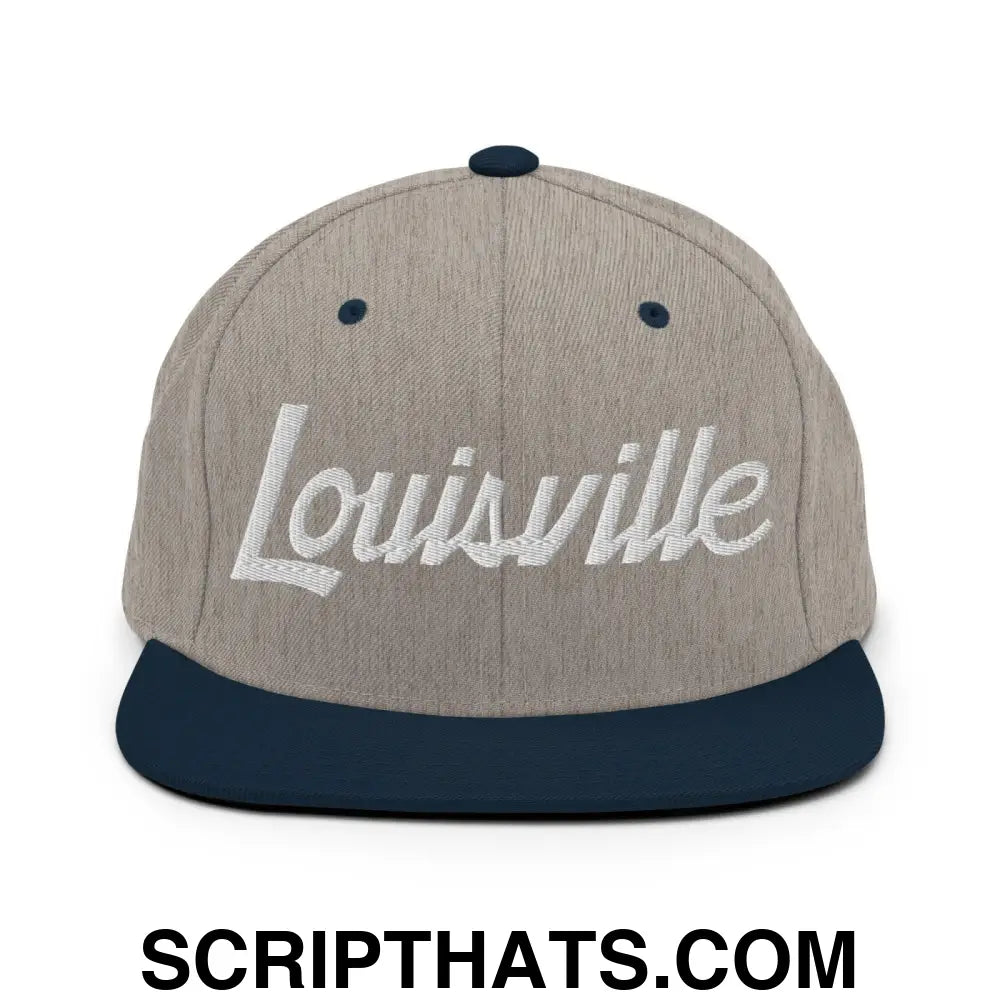 Louisville Script Snapback Hat Heather Grey Navy