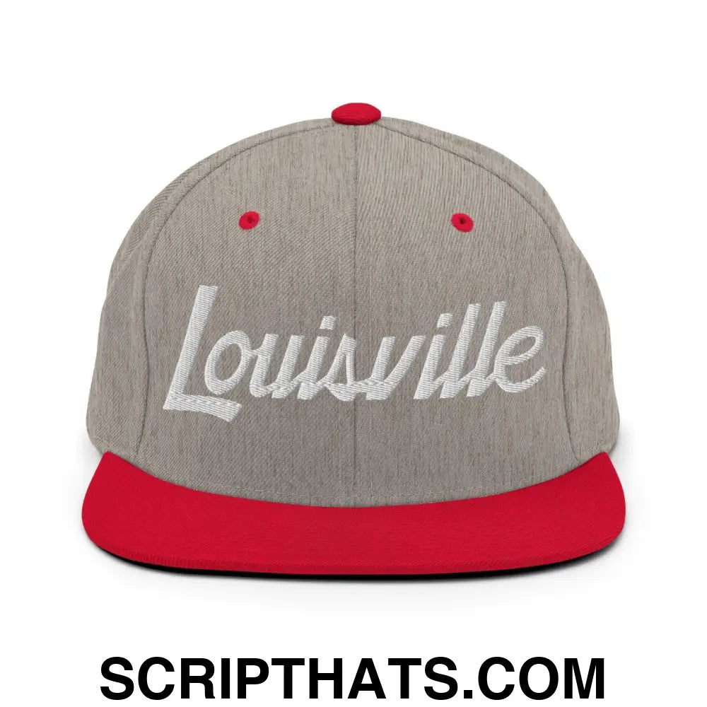 Louisville Script Snapback Hat Heather Grey Red