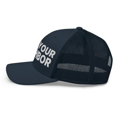 Love Your Neighbor Retro Trucker Hat Navy