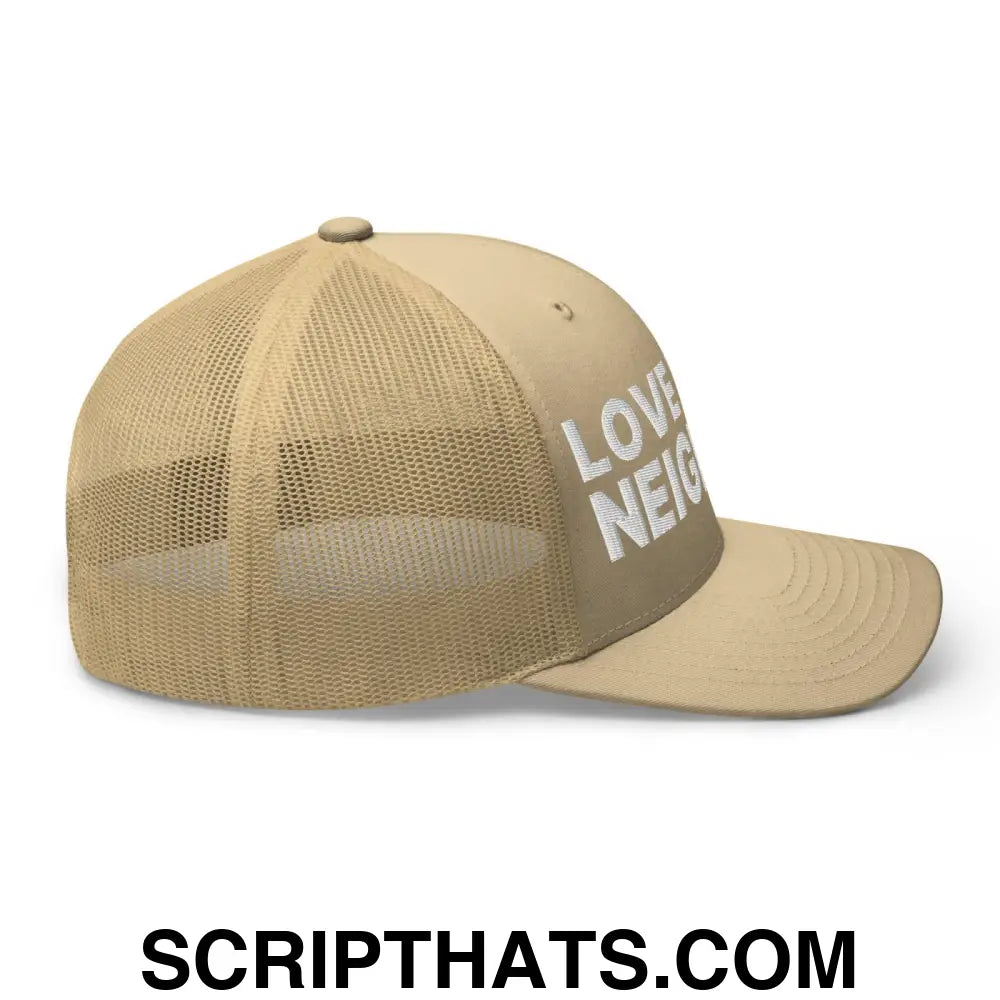 Love Your Neighbor Retro Trucker Hat Khaki