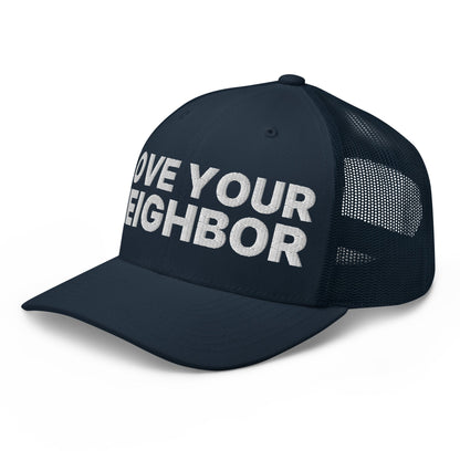 Love Your Neighbor Retro Trucker Hat Navy