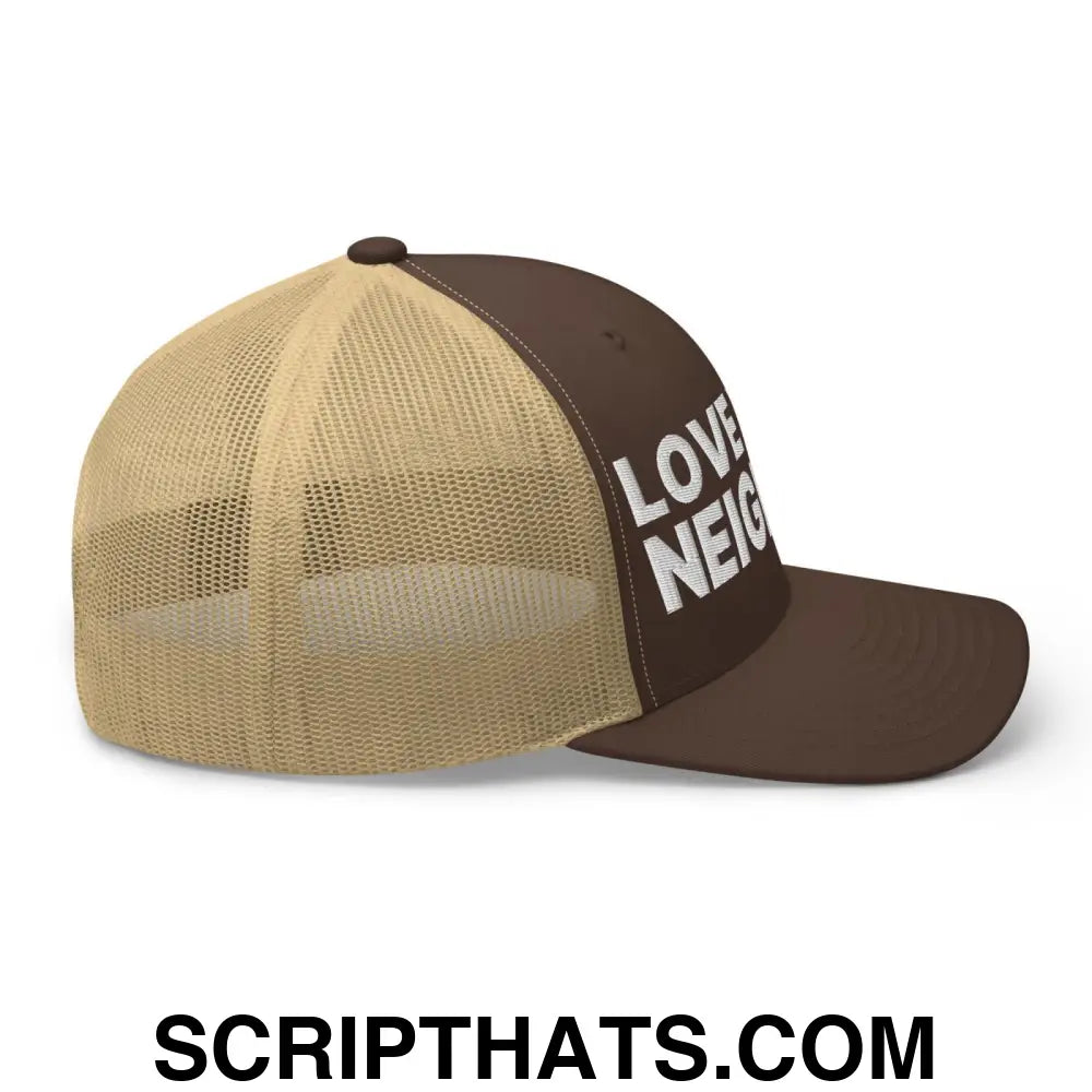 Love Your Neighbor Retro Trucker Hat Brown Khaki