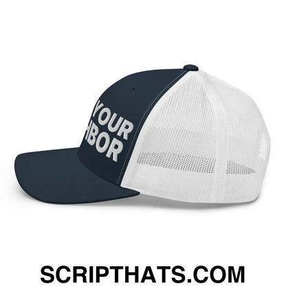 Love Your Neighbor Retro Trucker Hat Navy White