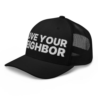 Love Your Neighbor Retro Trucker Hat Black