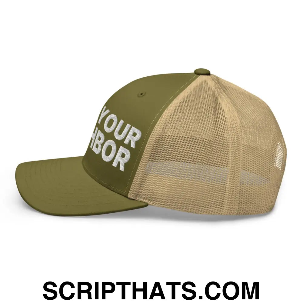 Love Your Neighbor Retro Trucker Hat Moss Khaki