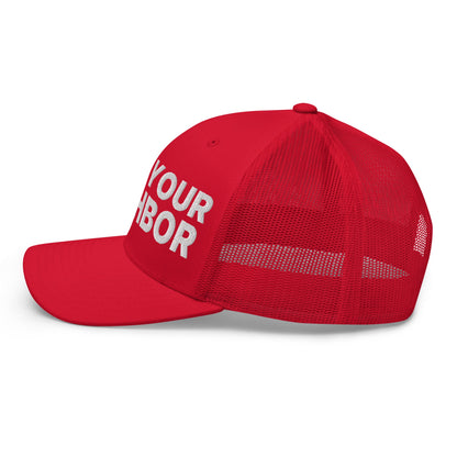 Love Your Neighbor Retro Trucker Hat Red