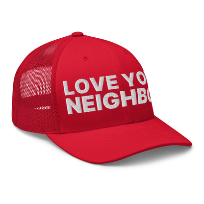 Love Your Neighbor Retro Trucker Hat Red