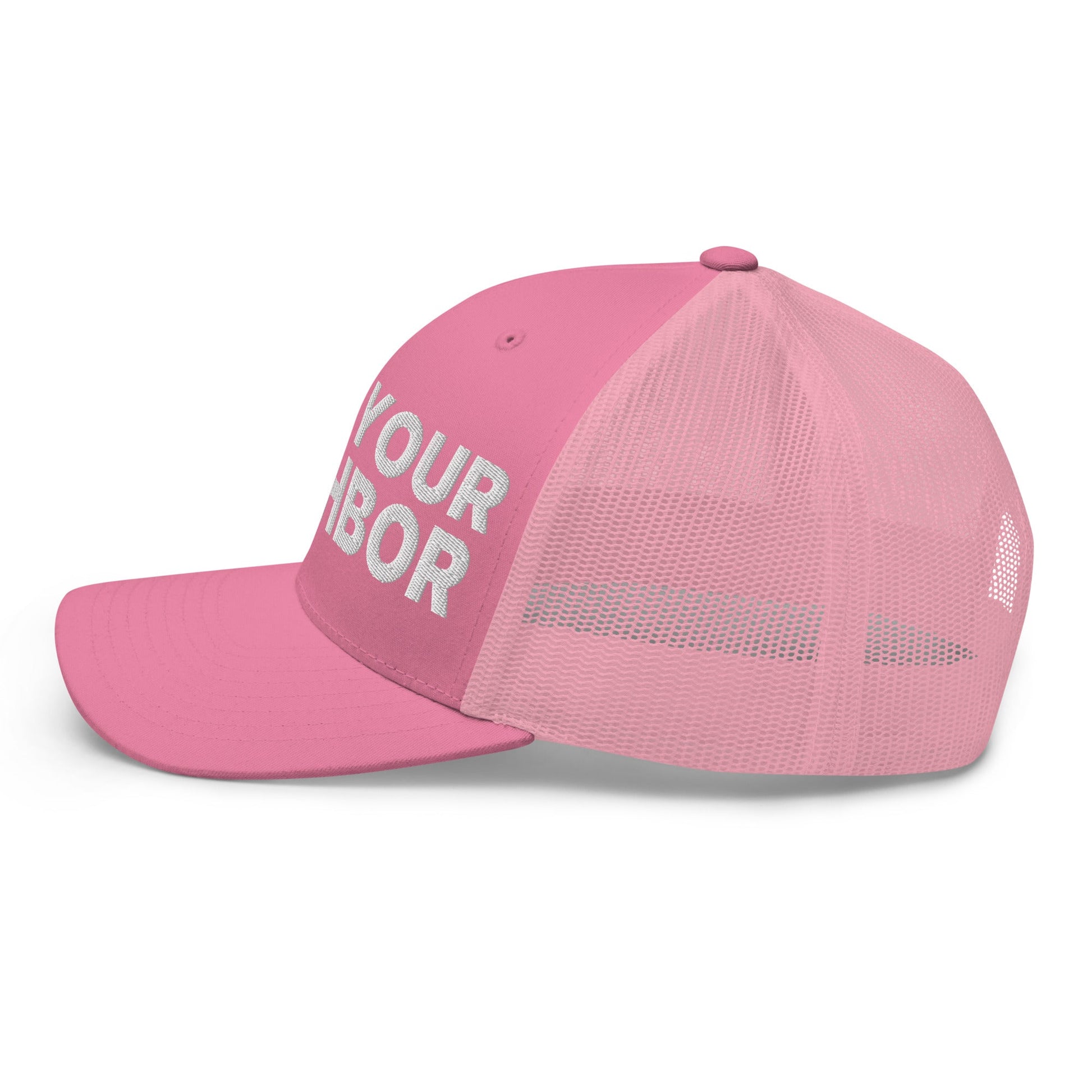 Love Your Neighbor Retro Trucker Hat Pink