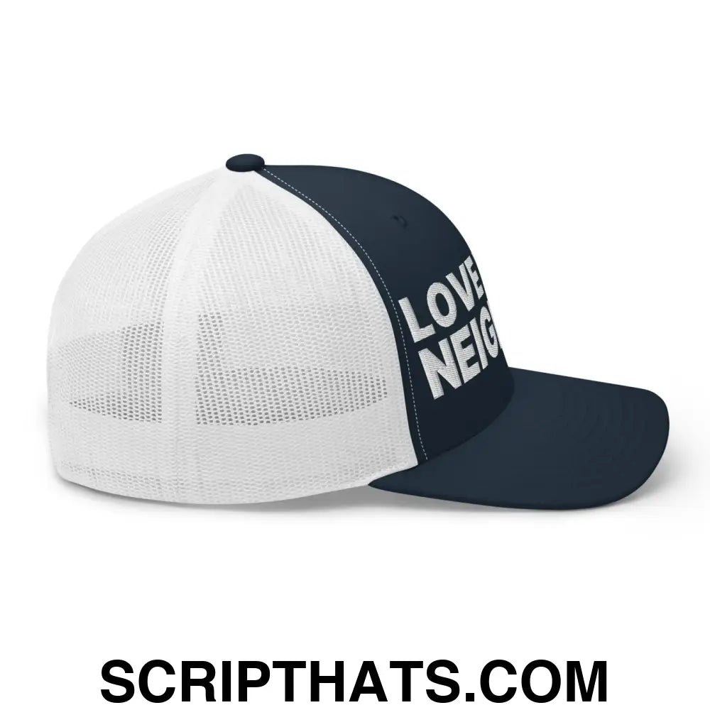 Love Your Neighbor Retro Trucker Hat Navy White