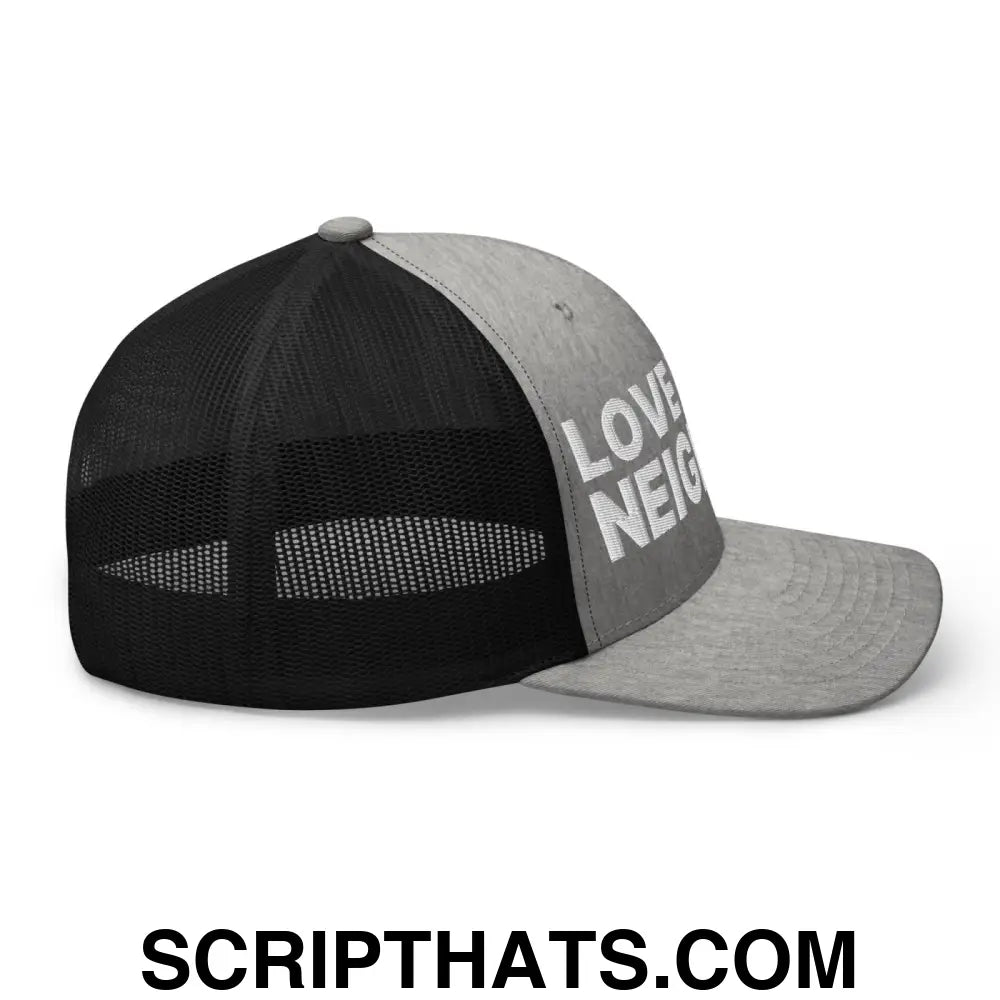 Love Your Neighbor Retro Trucker Hat Heather Black