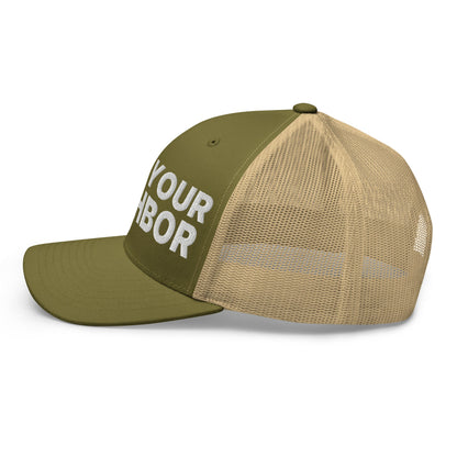 Love Your Neighbor Retro Trucker Hat Moss Khaki