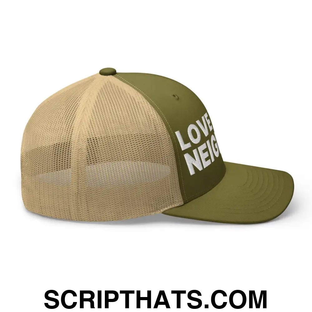 Love Your Neighbor Retro Trucker Hat Moss Khaki