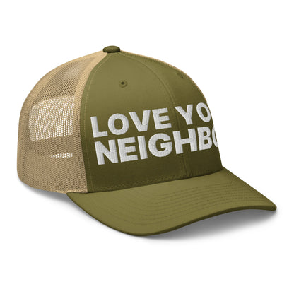 Love Your Neighbor Retro Trucker Hat Moss Khaki