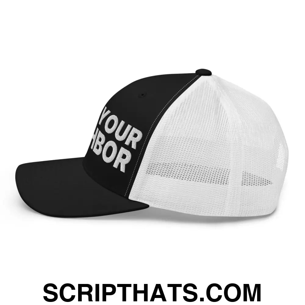 Love Your Neighbor Retro Trucker Hat Black White