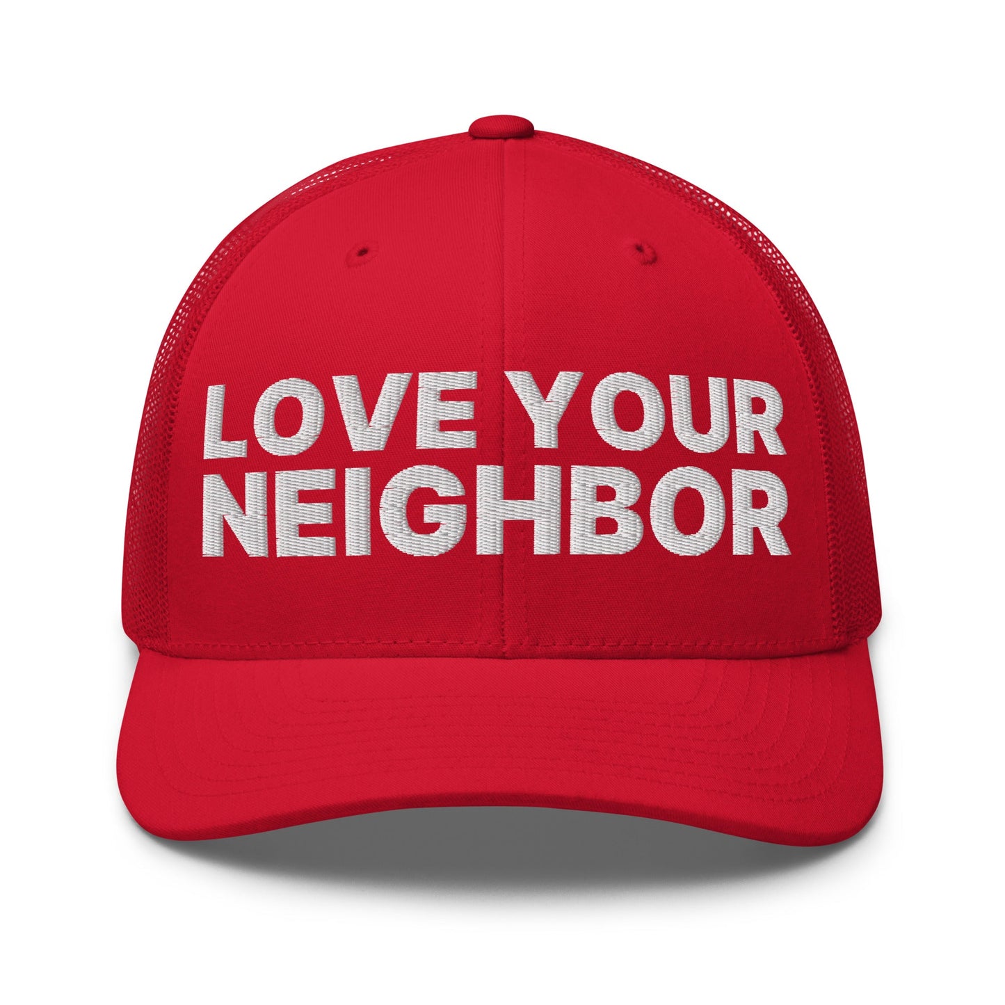 Love Your Neighbor Retro Trucker Hat Red