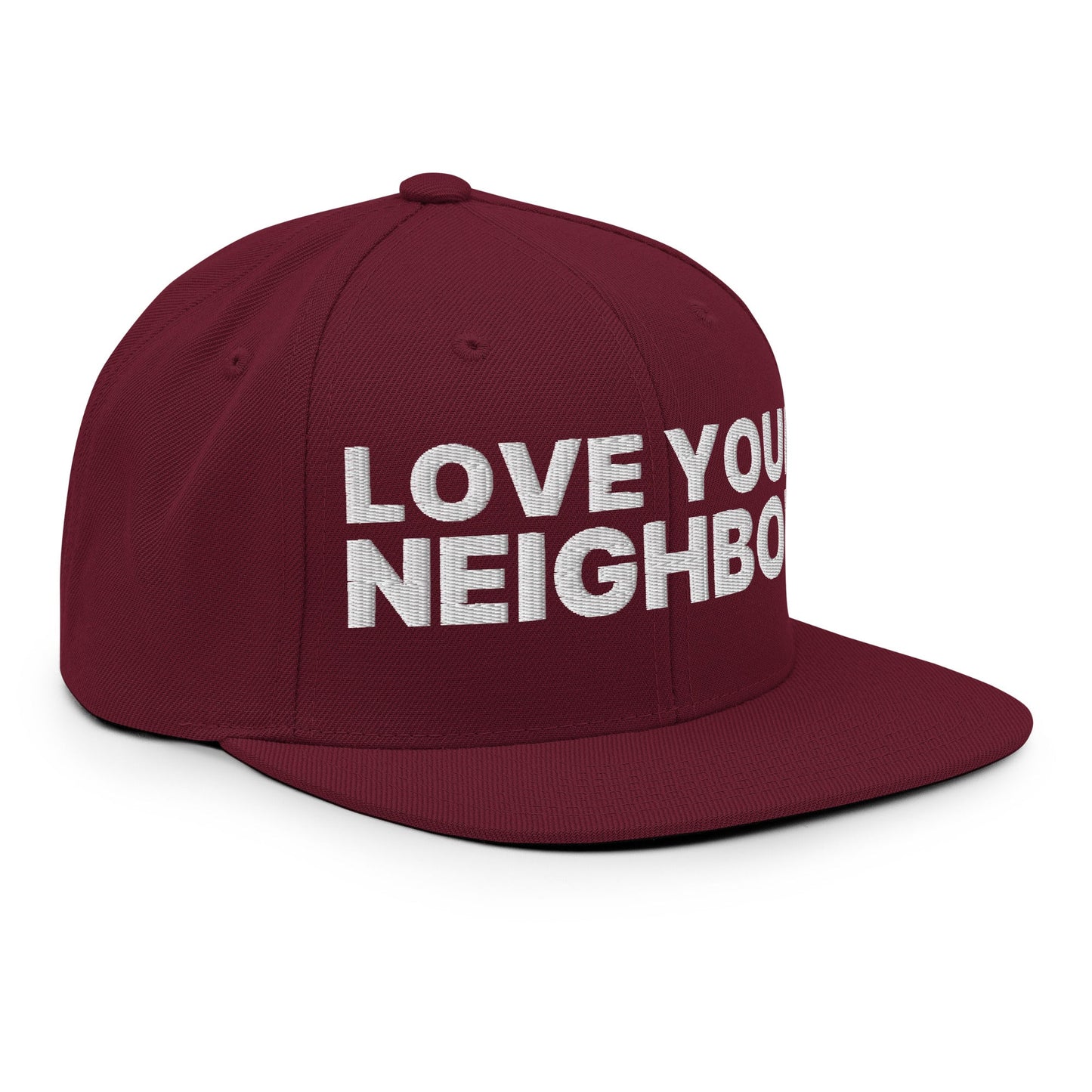 Love Your Neighbor Snapback Hat Maroon