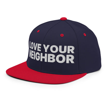 Love Your Neighbor Snapback Hat Navy Red