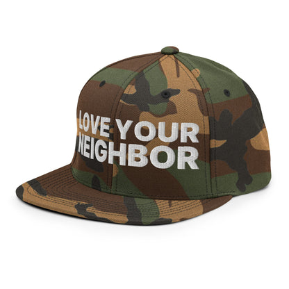 Love Your Neighbor Snapback Hat Green Camo