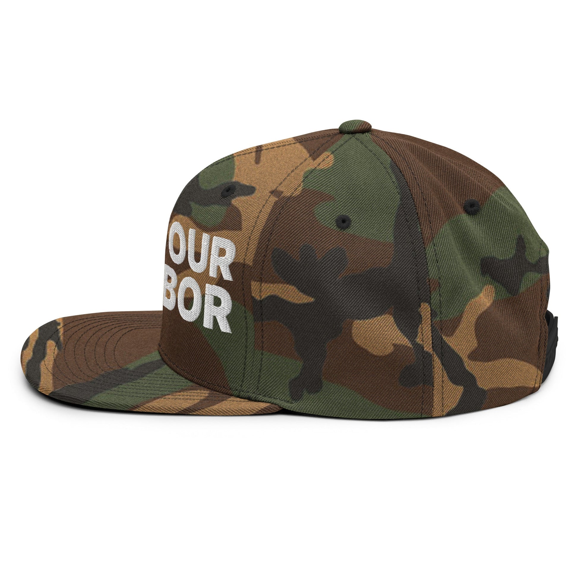 Love Your Neighbor Snapback Hat Green Camo