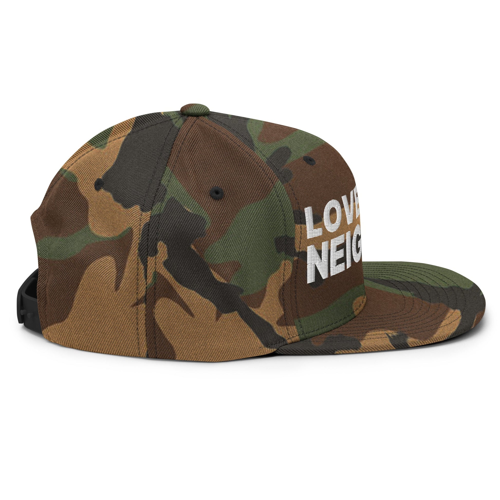 Love Your Neighbor Snapback Hat Green Camo