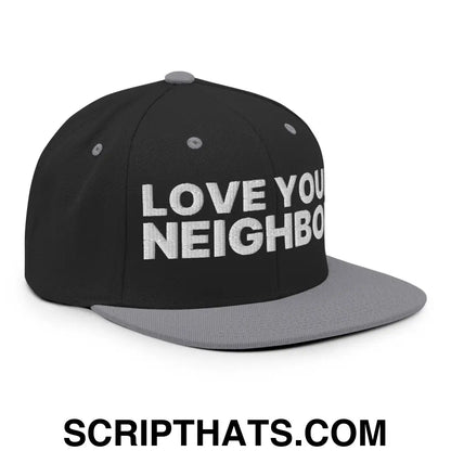 Love Your Neighbor Snapback Hat Black Silver