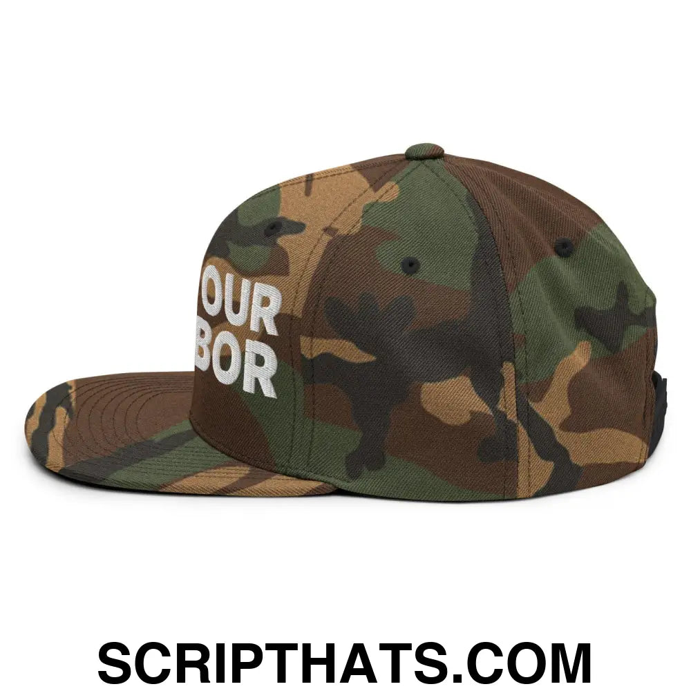 Love Your Neighbor Snapback Hat Green Camo