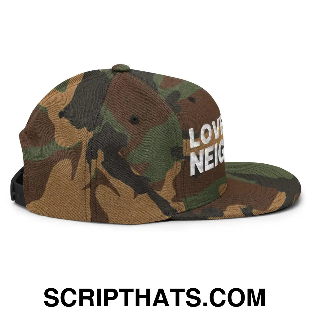 Love Your Neighbor Snapback Hat Green Camo