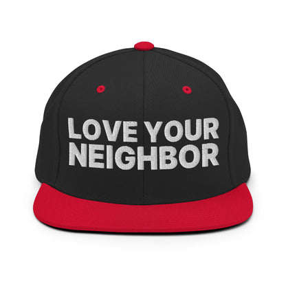 Love Your Neighbor Snapback Hat Black Red