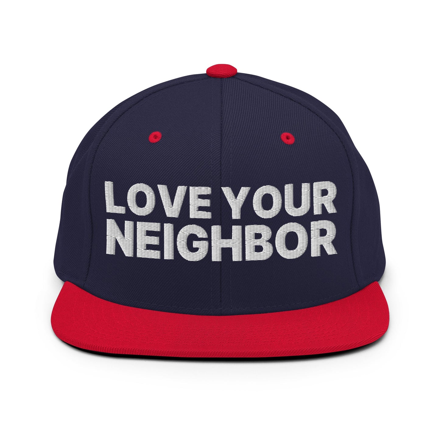 Love Your Neighbor Snapback Hat Navy Red