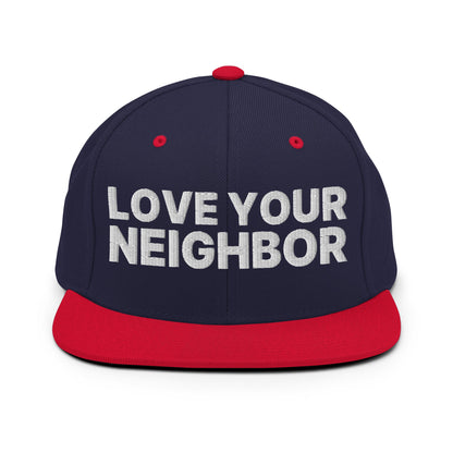 Love Your Neighbor Snapback Hat Navy Red