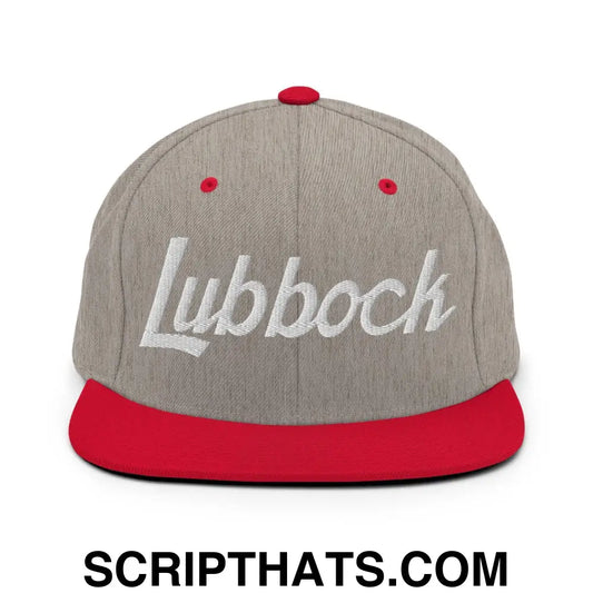 Lubbock Script Snapback Hat Heather Grey Red