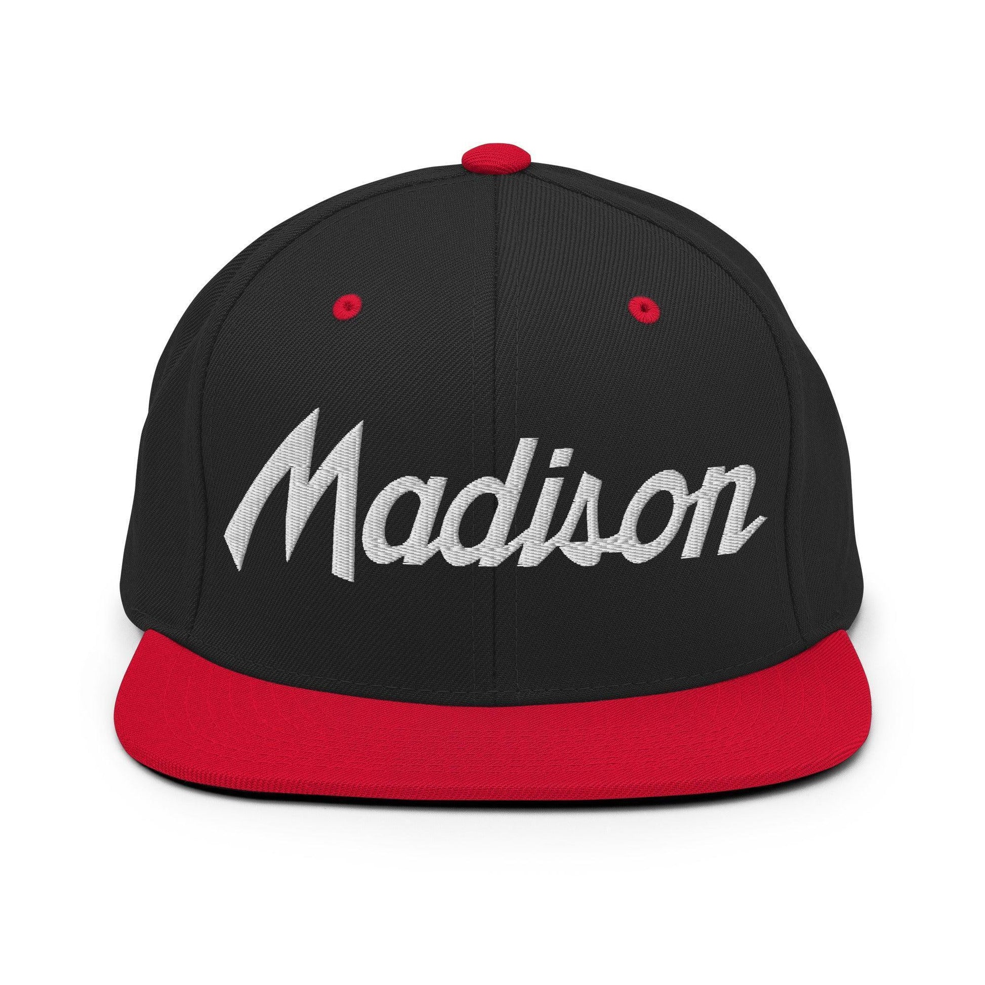 Madison Script Snapback Hat Black Red