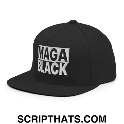 MAGA Black Flat Bill Brim Snapback Hat Black