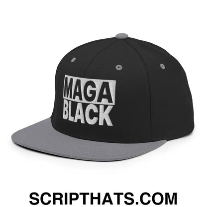 MAGA Black Flat Bill Brim Snapback Hat Black Silver