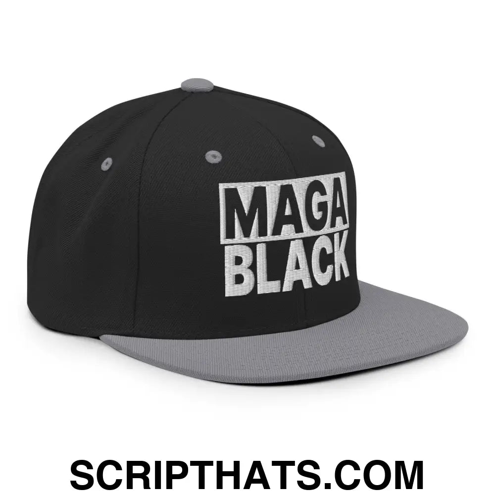 MAGA Black Flat Bill Brim Snapback Hat Black Silver