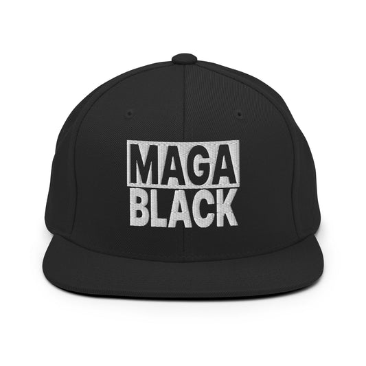 MAGA Black Flat Bill Brim Snapback Hat Black